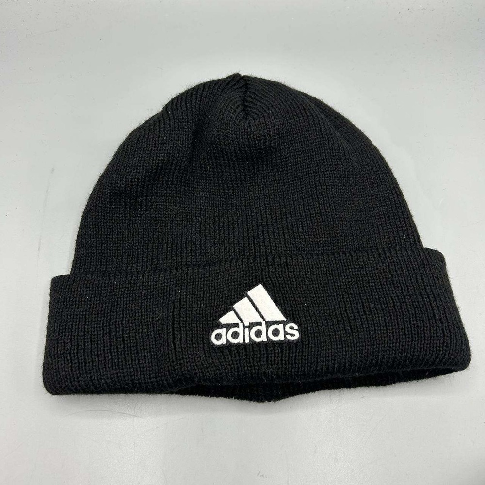 Adidas Hat Men Black Embroidered Logo Cuffed Beanie Cap